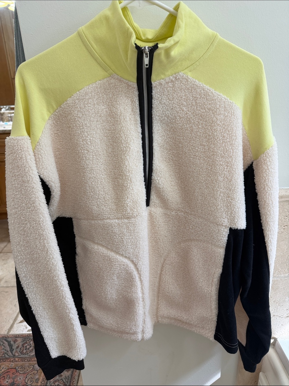 Sherpa Fleece Jacket - Neon Yellow, Cream & Black NWT
